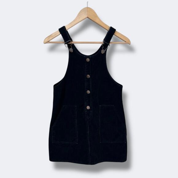 Zara Girls Overall Dress 11-12 Black Corduroy Pinafore Adjustable Straps Pockets - Picture 1 of 8